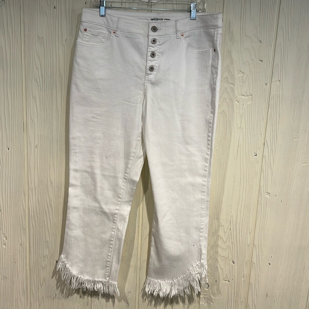 INC Denim Straight Leg Fringe Jeans Size 16